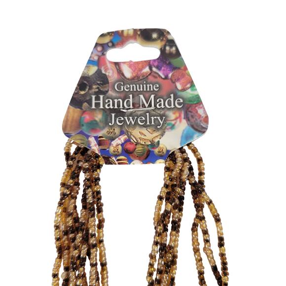 48" Long Brown Tan Seed Bead Necklace Boho Multistrand India Handmade  NEW - Picture 2 of 8